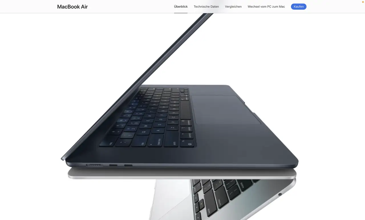 Screenshot der Website von Apple, MacBook Air