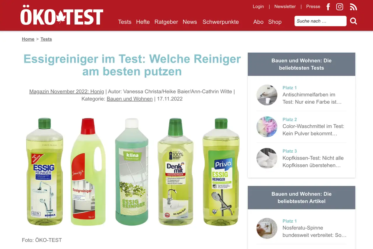 Screenshot der Website von Ökotest