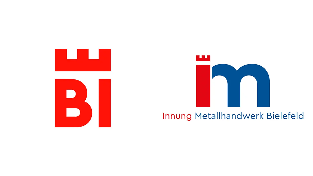 Bielefeld Stadtmarketing Logo und Innung Metallhandwerk Bielefeld Logo. Logos mit Zinnen wie das VfL Wolfsburg Logo.